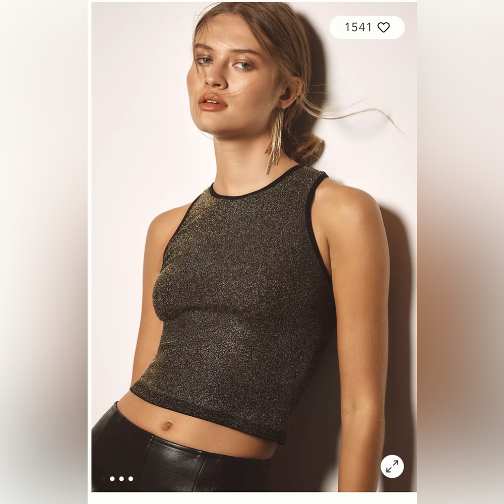Pre-Own✨The Reegan Seamless Lurex Ribbed Crop tank Anthropologie Black and Gold
